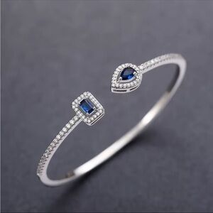 Swarovski Elements Platinum Plated Sapphire Blue Adjustable Cuff Bracelet NEW